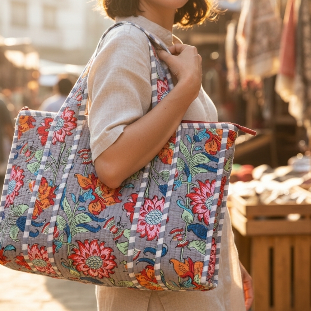 Floral Patterned Cotton Handmade  Tote Bag